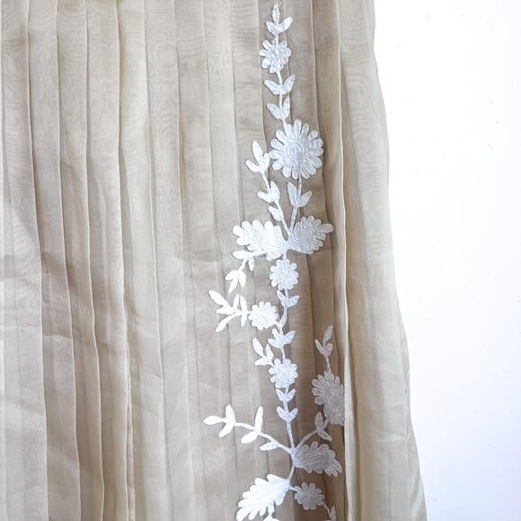 Vintage 90s Y2K Robert Rodriguez Silk Pleated Skirt Size 8 Tan Fairy Chiffon - Picture 4 of 8